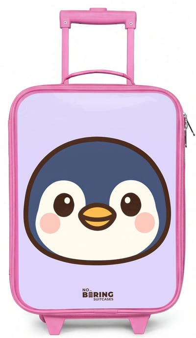 NoBoringSuitcases.com® - Kinderkoffer roze - Kindertrolley meisje - Pinguïn - Koffer kind lichtgewicht - Reiskoffer trolley voor kinderen - Koffertje met lichtgevende wieltjes - Rolkoffer