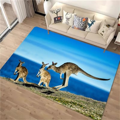 Australië Kangoeroe 3D HD Vloerkleed, Vloerkleden voor Woonkamer Tapijt voor Slaapkamer Sofa Keuken Deurmat Decor, Kindervloermat met Antislip 60*90cm