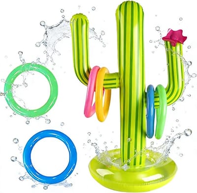 Thijox - Opblaasbare Cactus Set met 6 Werpspeeltjes, Drijvend Cactusspeelgoed voor Strandfeesten, Zwembad, Tuin en Zomerplezier