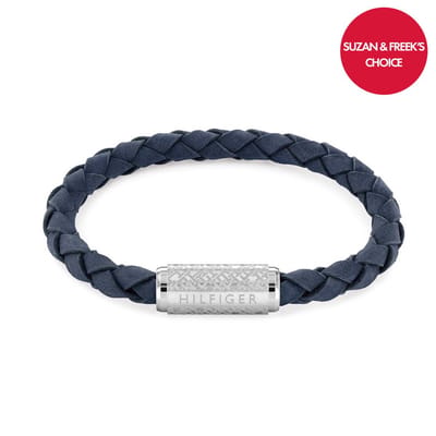 Tommy Hilfiger TJ2790480 Heren Armband - Leren armband - Sieraad - Leer - Blauw - 19 cm lang