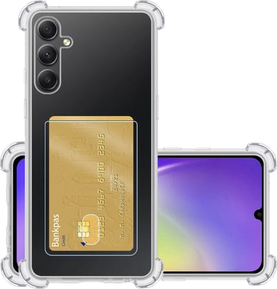 Hoesje - Geschikt voor Samsung Galaxy A34 - Met Pashouder en Kaarthouder - Telefoon Hoes Shockproof - Siliconen Case - Back Cover - Shock Proof - Pasjes Houder - Transparant