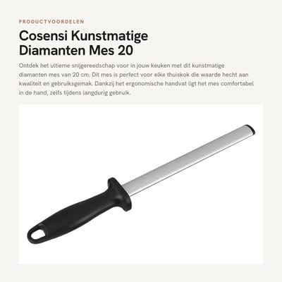 Dailygoods- Keukenmes 20 cm - Kunstdiamant Slijper - Ergonomisch Handvat - Lichtgewicht - Zwart/Zilver - Veilig en Efficiënt Slijpeffect