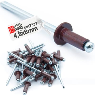 LUN FIX - Aluminium Blindnieten - 4,8 x 8 mm - 100 stuks - Staal - Industrie-Standaard DIN7337