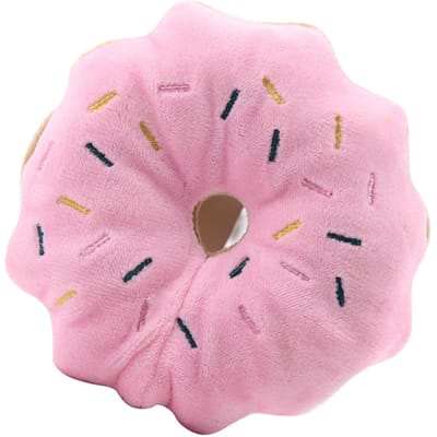 Jouet à mâcher pour animaux de compagnie Beignet doux en peluche Jouet à mordre Meulage des dents Réduction de l'anxiété Jouet interactif pour animaux de compagnie pour chiens rose
