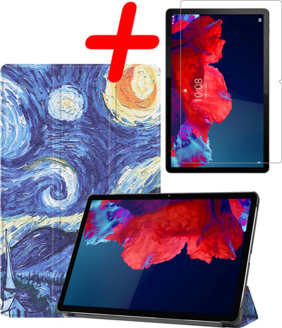 Hoesje Geschikt voor Lenovo Tab P11 - Met Screenprotector - Trifold Bookcase - Hard Cover - Hardcover Book Case - Tablet Hoes - Sterrenhemel
