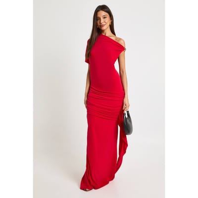 boohoo Dames Asymmetrische Maxi Jurk met Trim Details | Red | Maat: 12