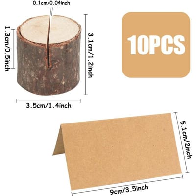 Lot de 10 clips de siège en bois écologique pour notes et photos, porte-cartes de visite, décoration de mariage, d'anniversaire, de remise de diplôme beige