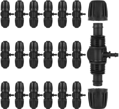 18 Stuks Tuin Irrigatie Barbecue Thee Barbed T Haak, Micro Drip Tee Water Vider voor 1/2 Inch naar 1/4 Inch Irrigatiebuis en Tuinbewatering
