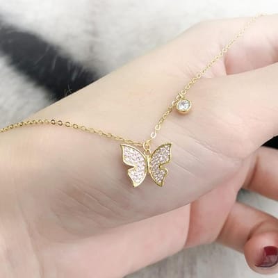 925 Sterling Zilver Vlinder Ketting Met Zirconia Schitterend Dier Choker Feestcadeau Voor Dames Mode Sieraden Snk031 40cm gray