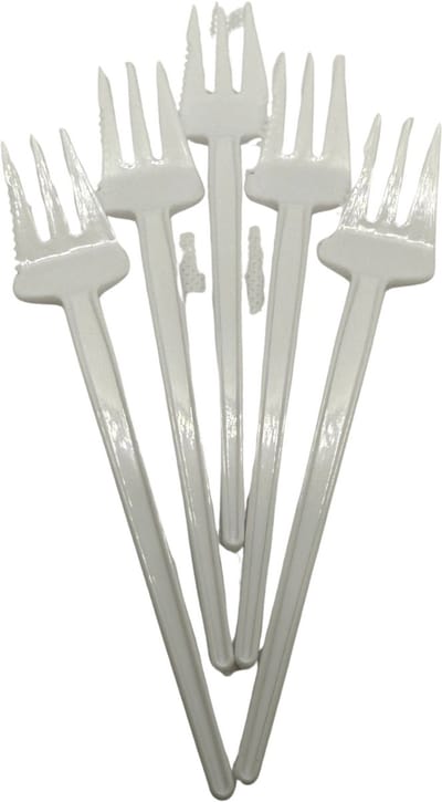 Herbruikbare Snackvorkjes met Snijrand – Wit – PS Materiaal – 14 cm – 100 stuks – Stevig & Handig – Voor Snacks & Catering