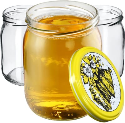 KADAX Jam potten 540 ml, inmaakpotten met schroefdeksel, glazen met schroefsluiting, inmaakpotten, voorraadpotten voor het inleggen van komkommers (8 stuks, bijenstok)