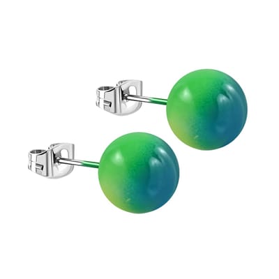 Aramat Jewels | Oorbellen | RVS Bolletjes Oorbellen Kleurrijk Acryl - Vrolijke Oorstekers | 8mm / Geel-Donkerblauw | | | | | Verkleurd niet