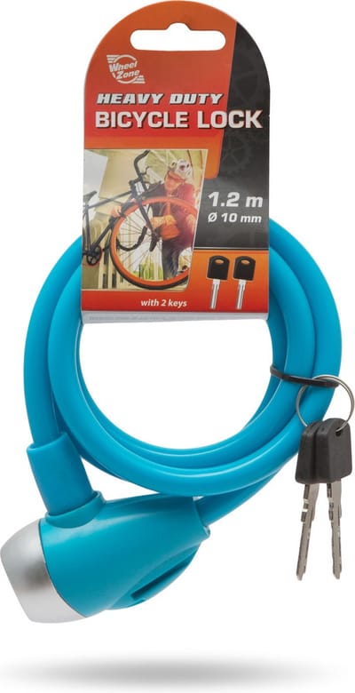 WheelZone Heavy Duty - Fietsslot - 120cm - Kettingslot - Hangslot met 2 sleutel - kabelslot - sloten - Waterbestendig - Blauw - 57077BL - Ideaal voor Kinderfiets