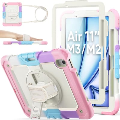 Schokbestendige iPad Air 11 Inch (M2) 2024 Case met 360° Draaibare Handgreep en Schouderband