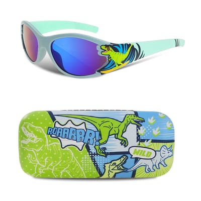 Dailygoods- Kinderzonnebril UV400 - Zonnebril voor Jongens - Haaien/Dinosaurussen - Lichtgewicht/Comfortabel - Peuterzonnebril met Etui - Perfect Cadeau