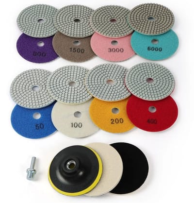 Dailygoods- Polijstschijf 8 Stuks - Natte/Droge Diamant Polijstpads - Korrel #50 tot #3000 - Voor Graniet/Marmer/Beton - Inclusief Wollen Polijstpads