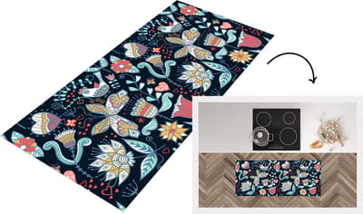 Keukenloper - Loper keuken - Vlinder - Vogel - Bloem - Patroon - 120x50 cm - Keukenloper vinyl
