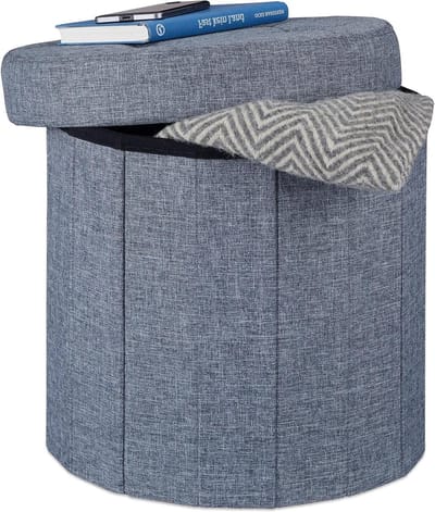 Gepolsterde Donkergrijze Zitkruk Met Opbergruimte HxBxD 38 x 38 x 38 cm - Voetenbank Opbergpoef