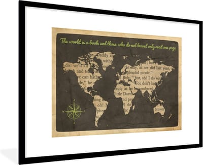 Poster in lijst - Fotolijst 120x80 cm - Posters - Wereldkaart - Quote - Boek - Posterlijst zwart - Decoratie - Wanddecoratie woonkamer - Muurdecoratie slaapkamer