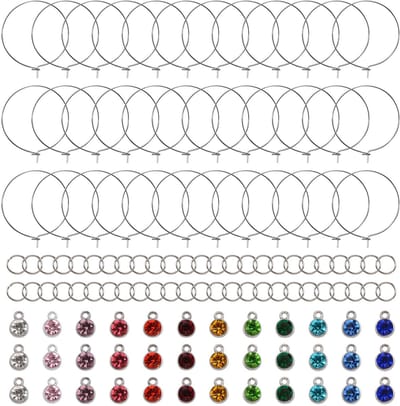 Dailygoods- Wijnglas Markers 36 Stuks - Zilveren Ringen - Kleurrijke Strass Hangers - Identificatie - Duurzaam Materiaal - Gemakkelijk te Gebruiken - Drankmarkers