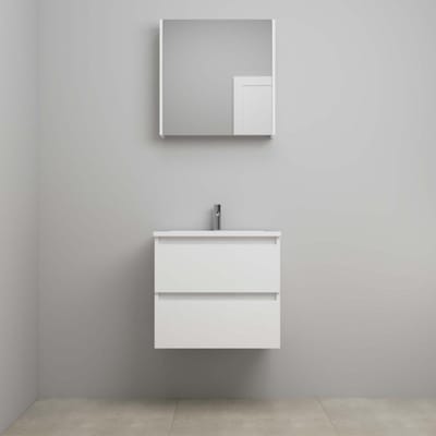On-Line Badkamermeubelset - 60 cm - Voorgemonteerd - Acryl Wastafel - 1 Kraangat - Spiegelkast - Hoogglans Wit