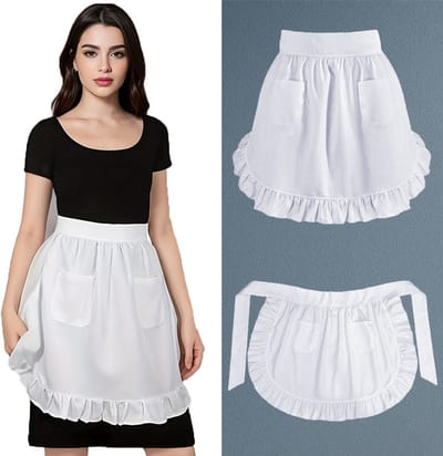 Dames schort, wit, halve schort met zakken, verstelbare koksrok, vintage Franse keukenoutfit voor meisjes, wit, één maat