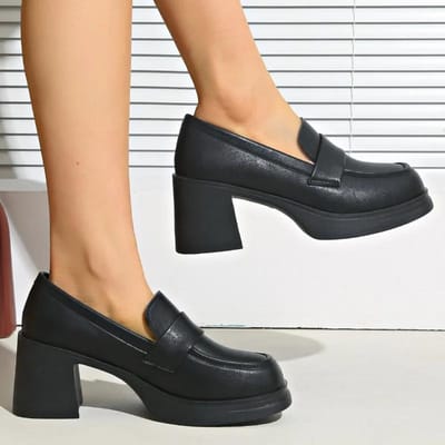 Chaussures pour femmes à lacets et revers, talons hauts pour femmes, mode bout rond, bureau et carrière, nouveau meilleur vendeur, talons unis pour femmes 38 noir