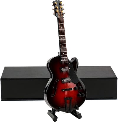 Houten Miniatuur Elektrische Gitaar - Model Speelgoed met Standaard en Koffer - Detaillering voor Poppenhuis en Decoratie