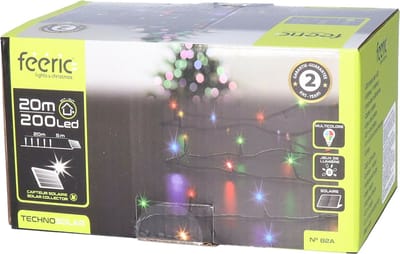 Feeric lights Kerstverlichting - gekleurd - 20 m - 200 leds - zwart snoer - op zonne-energie