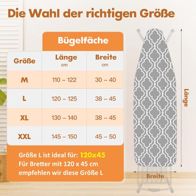 Strijkplankhoes 120 x 45 cm voor Stoomstrijkijzer - Geschikt voor Diverse Maten - Drielaags Katoen en Vilt
