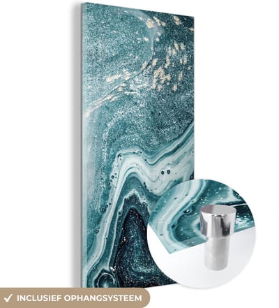 MuchoWow® Glasschilderij 20x40 cm - Schilderij acrylglas - Edelstenen - Blauw - Natuur - Marmer - Abstract - Foto op glas - Schilderijen