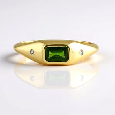 Cavill - 18K Goud Vergulde Zilveren Ring - Russische Radiant Diopsied 0,465 ct & Cambodjaanse Zirkonen - Elegante Groene Cocktailring Dames