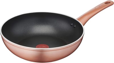 Wok met Kopereffect - Antiaanbaklaag - Aluminium - 28 cm Zwart