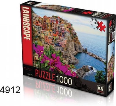 Village of Manarola legpuzzel 1000 stukjes - Sally Curtis - 68x48 cm - kleurrijk dorp