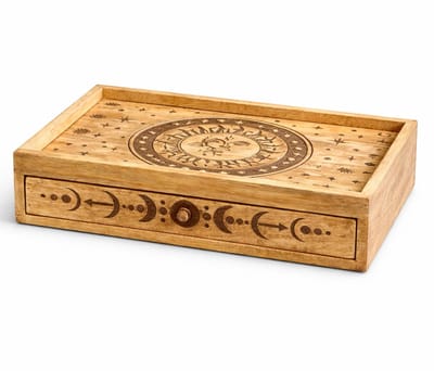 Sun Moon Carved Tarot Box with Drawer