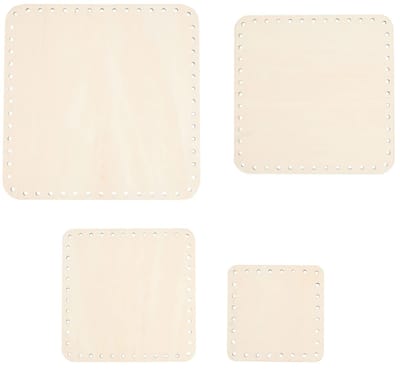 Dailygoods- Mand Bodem Stevig - 4 Stuks - Vierkante Houten Bodem - Natuurlijk Hout - DIY Projecten - 4 Maten (3.9/5.9/6.6/7.8 Inch) - Weefmand