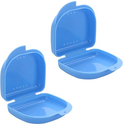 2 Stuks - Beugelbakje - Gebitsbakje - Retainer Case - Mond Guard Case - Orthodontische Prothese Opslag - Container - Met Air Vent Gaten - Blauw