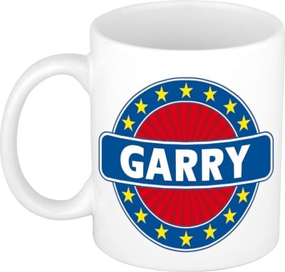 Bellatio Decorations - Garry voornaam - koffiemok - beker - wit/blauw - 300 ml - Cadeau - Heren - Collega - Vaderdag - Verjaardag