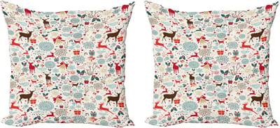 ABAKUHAUS Kerstkussenhoez set van 2, Vintage Kerst, 50x50 cm, Petrolblauwbruin