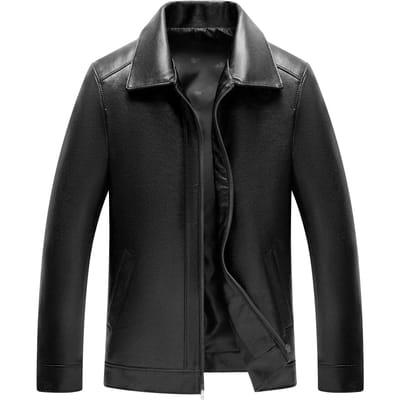 Heren Leren Jas met Revers voor Middelbare en Oudere Leeftijd Herfst Nieuw Dunne Pu Casual Jas 60 black