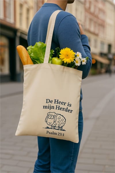 Canvas Shopper Tas – De Heer is mijn Herder – Psalm 23:1 – Christelijke Cadeau Tas – Herbruikbaar & Duurzaam - Schoudertas - Cadeau - Kerk tas - Katoenen tas - Bijbel tas - Bijbel -