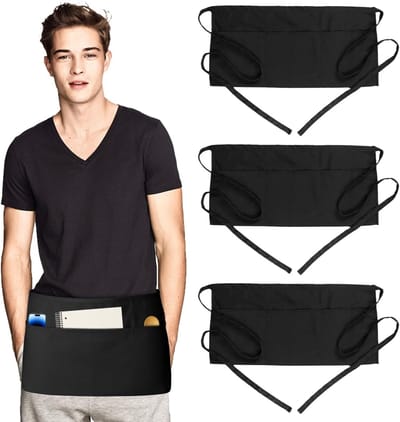 Schorten met 3 zakken, 60 x 30 cm Waterdichte Halve Schort voor Mannen en Vrouwen, Zwarte Keukenschorten voor Dames en Heren voor Cafe, Keuken, Restaurant, Bar, Tuinieren, Schilderen