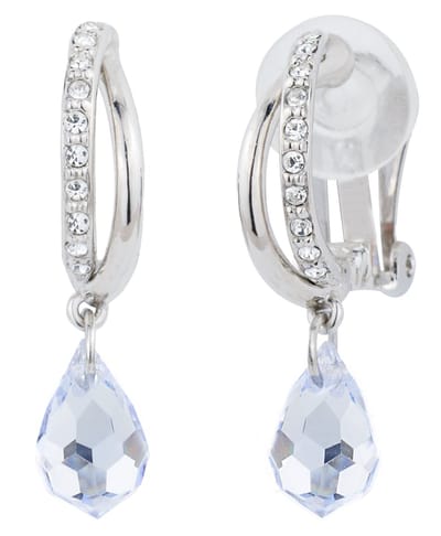 Traveller Clip Oorbellen - Oorhangers Dames - Zilverkleurig - Preciosa Kristal - Blauw - Druppel - 157570