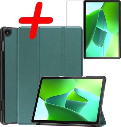Hoesje Geschikt voor Lenovo Tab M10 (3e / 3rd generatie) - Met Screenprotector - Trifold Bookcase - Hard Cover - Hardcover Book Case - Tablet Hoes - Donkergroen