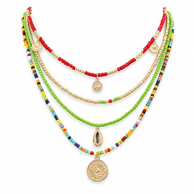 Engravia by Derya – Dames Ketting – Kleurrijke Multilayer Kralen Ketting – Bohemian Zomerstijl – Cadeau voor Haa
