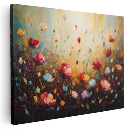 Artaza Canvas Schilderij Abstracte Bloemen - Multikleur en Expressief - 120x90 cm - Groot - Wanddecoratie Woonkamer - Schilderijen - Muurdecoratie