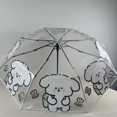 1 Puppy en Klein Bloemenpatroon Pvc Transparante Paraplu, Automatisch en Handmatig Optioneel, Draagbare Paraplu, Geschikt voor Reizen
