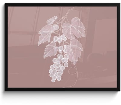 Poster in lijst - Fotolijst 70x50 cm - Posters - Tros - Druiven - Illustratie - Bladeren - Posterlijst zwart - Decoratie - Wanddecoratie woonkamer - Muurdecoratie slaapkamer
