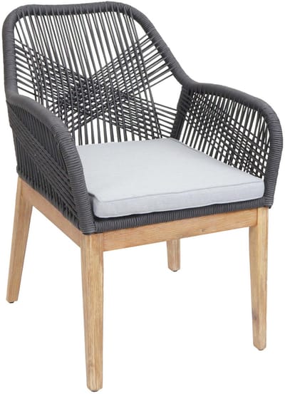 Tuinstoel MCW-H56b, fauteuil buitenstoel, weerbestendig touwvlechtwerk Touwhout acacia ~ donkergrijs Kussen lichtgrijs