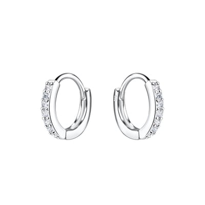 Joy|S - Zilveren oorringen 11 mm - zirkonia - dikte: 2 mm - scharnier sluiting